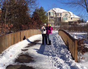 Barb and Kitty, embracing that Minnesota winter